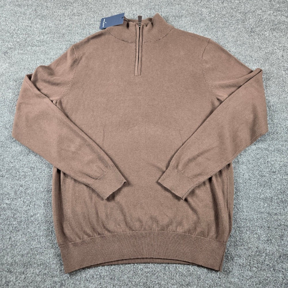 Daniel Hechter Quarter Zip Sweater Mens Medium Brown Cotton Cashmere Blend NWT